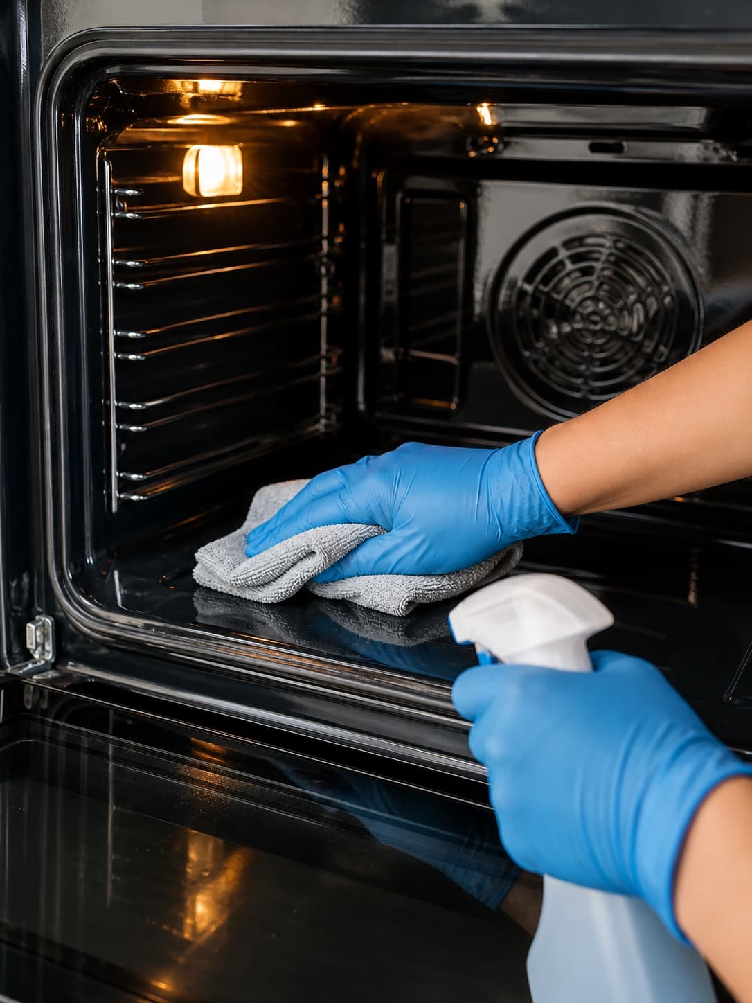 Spotless oven interior during deep cleaning